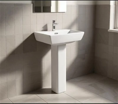 Yagona kran teshigi bilan dumaloq poydevorli lavabo