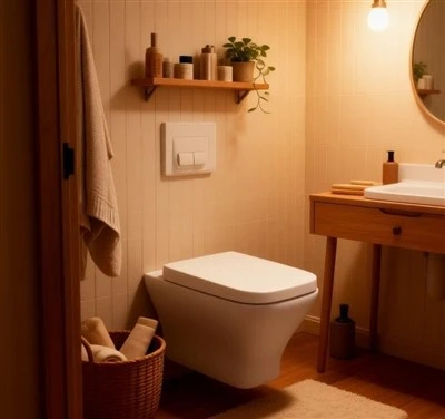 Oq kvadrat devorga o'rnatilgan hojatxona